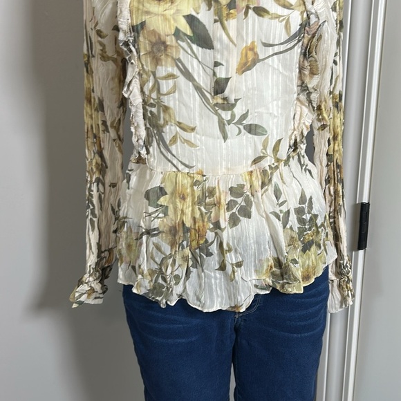 Reiss Alandra Floral Print Blouse Lightweight Top Semi Sheer Crinkle Finish Sz 4 - Picture 7 of 14